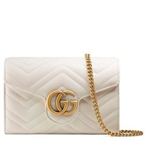 Calfskin Matelasse GG Marmont Chain Wallet Mystic White